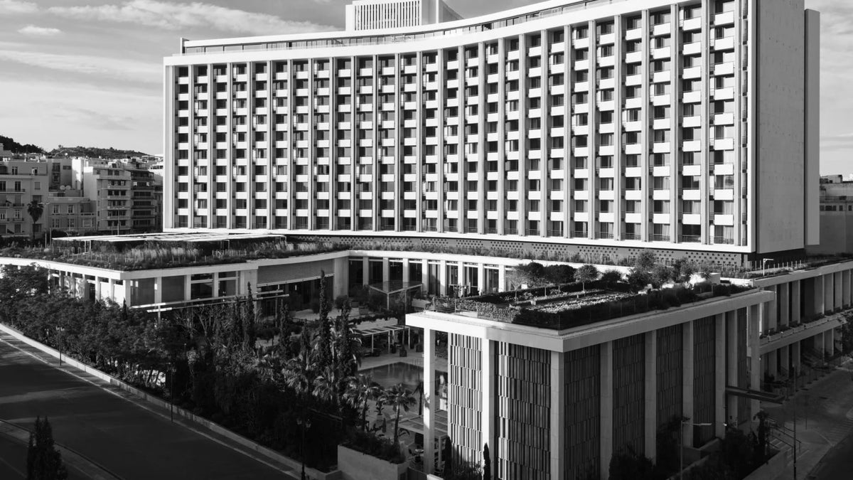 Conrad Athens The Ilisian exterior, the restored former Hilton Athens landmark on Vasilissis Sofias Avenue.