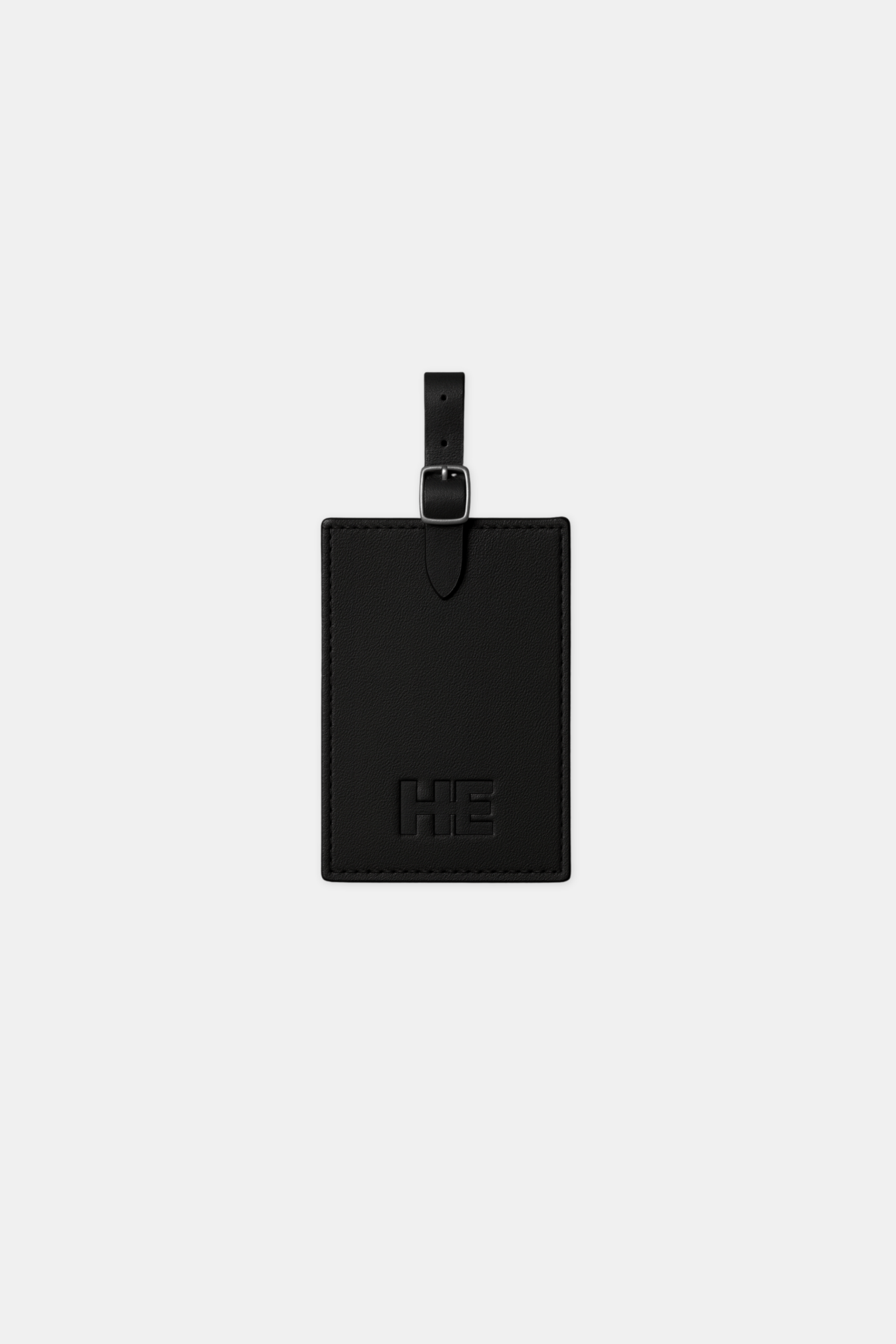 Leather luggage tag with full-grain bull leather and polished silver hardware
