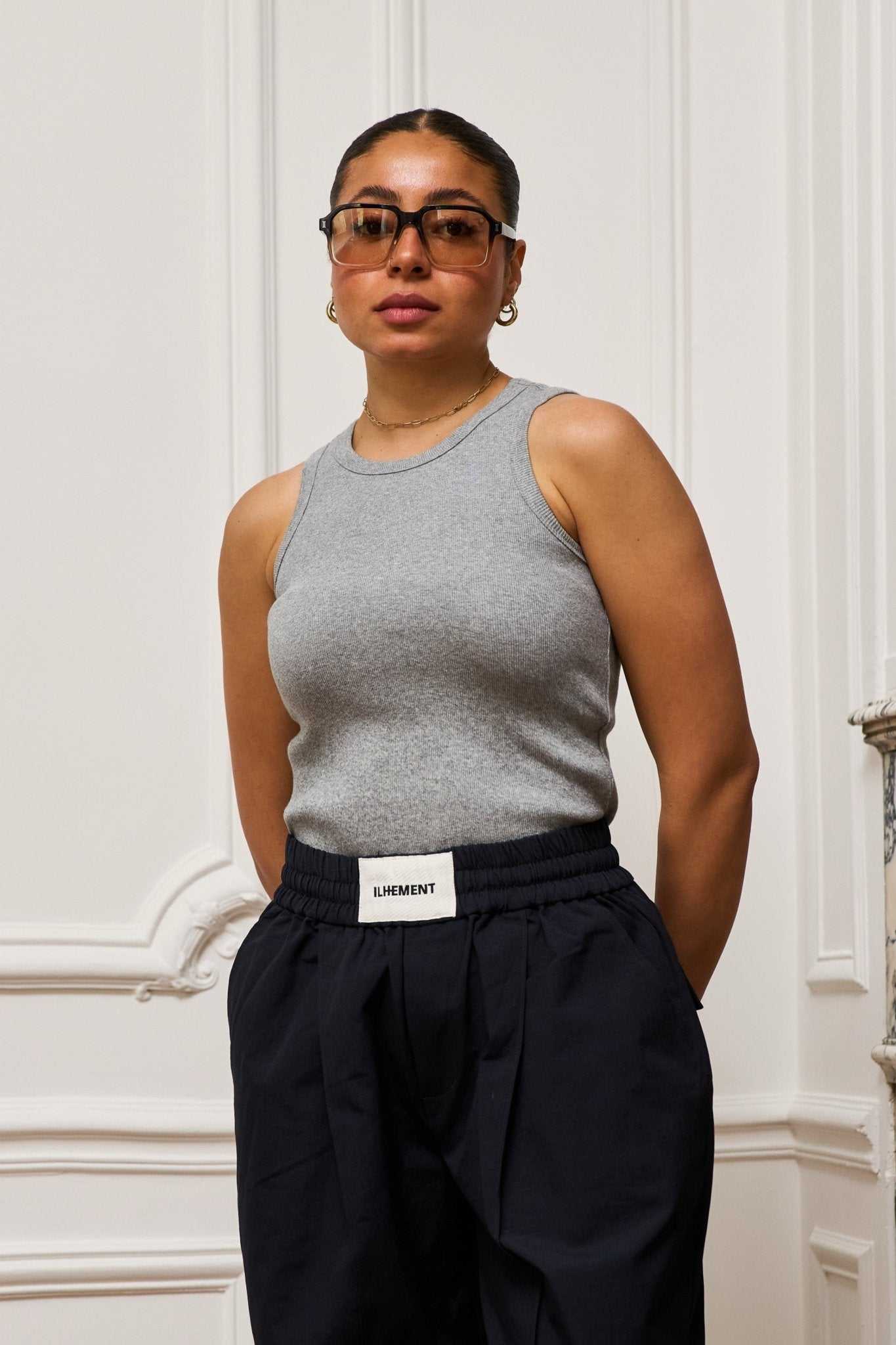 Rib tanktop grey made from stretch cotton blend with clean neckline and ribbed hems