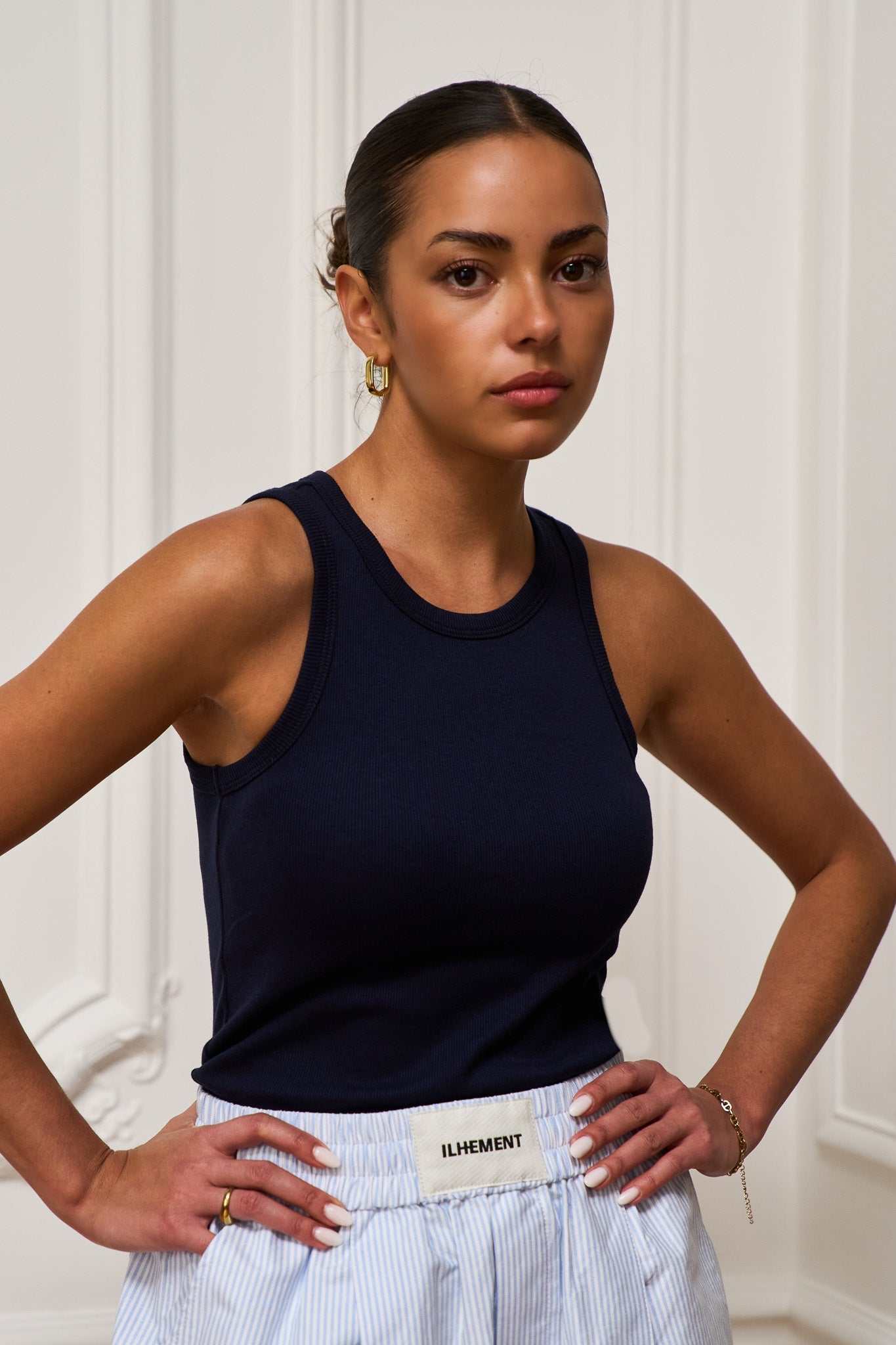 Rib tanktop in stretch cotton blend with clean neckline and rib hems by ILHEMENT