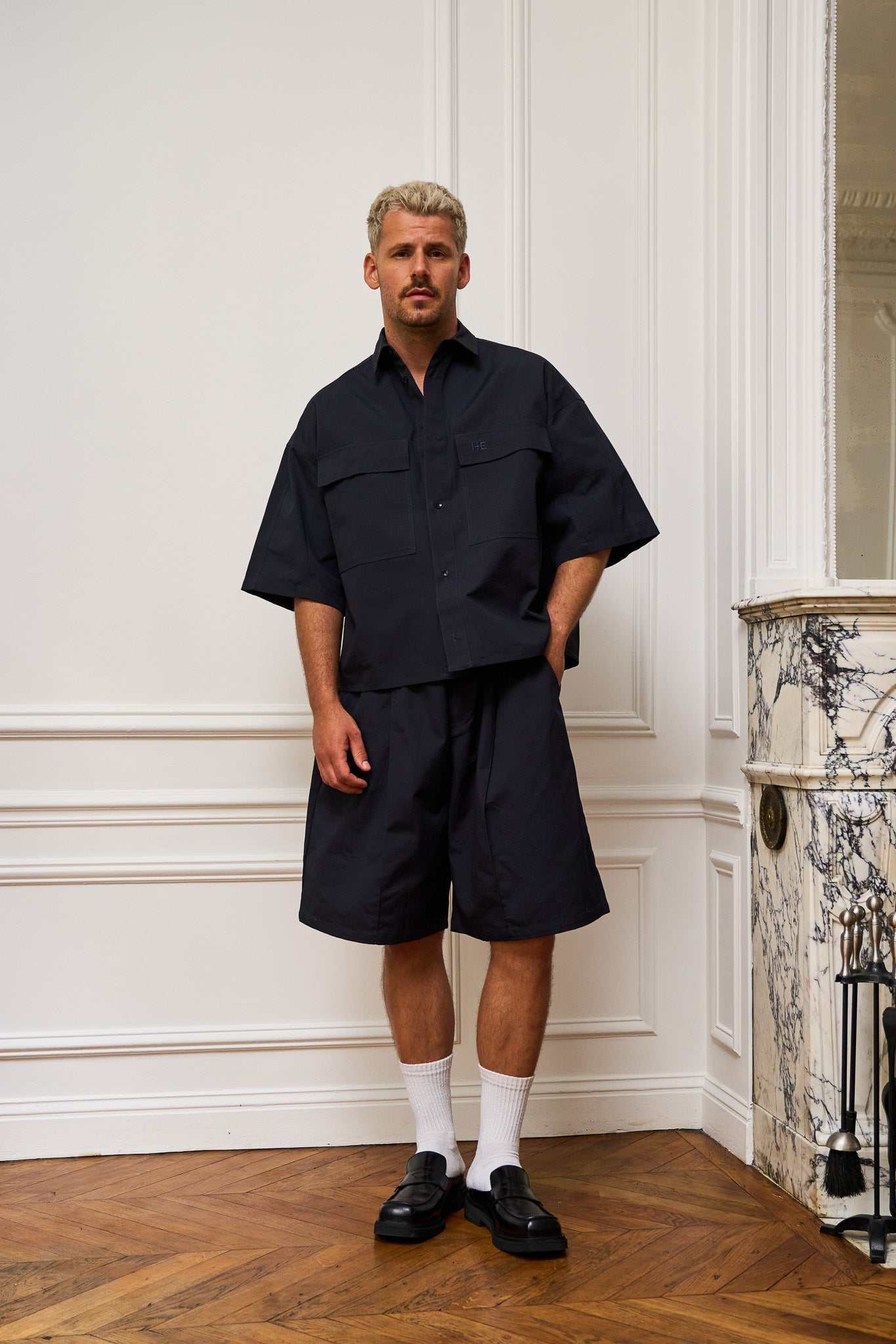 Set Short Ripstop matching short-sleeved shirt and pleated boxer shorts in heavyweight organic cotton