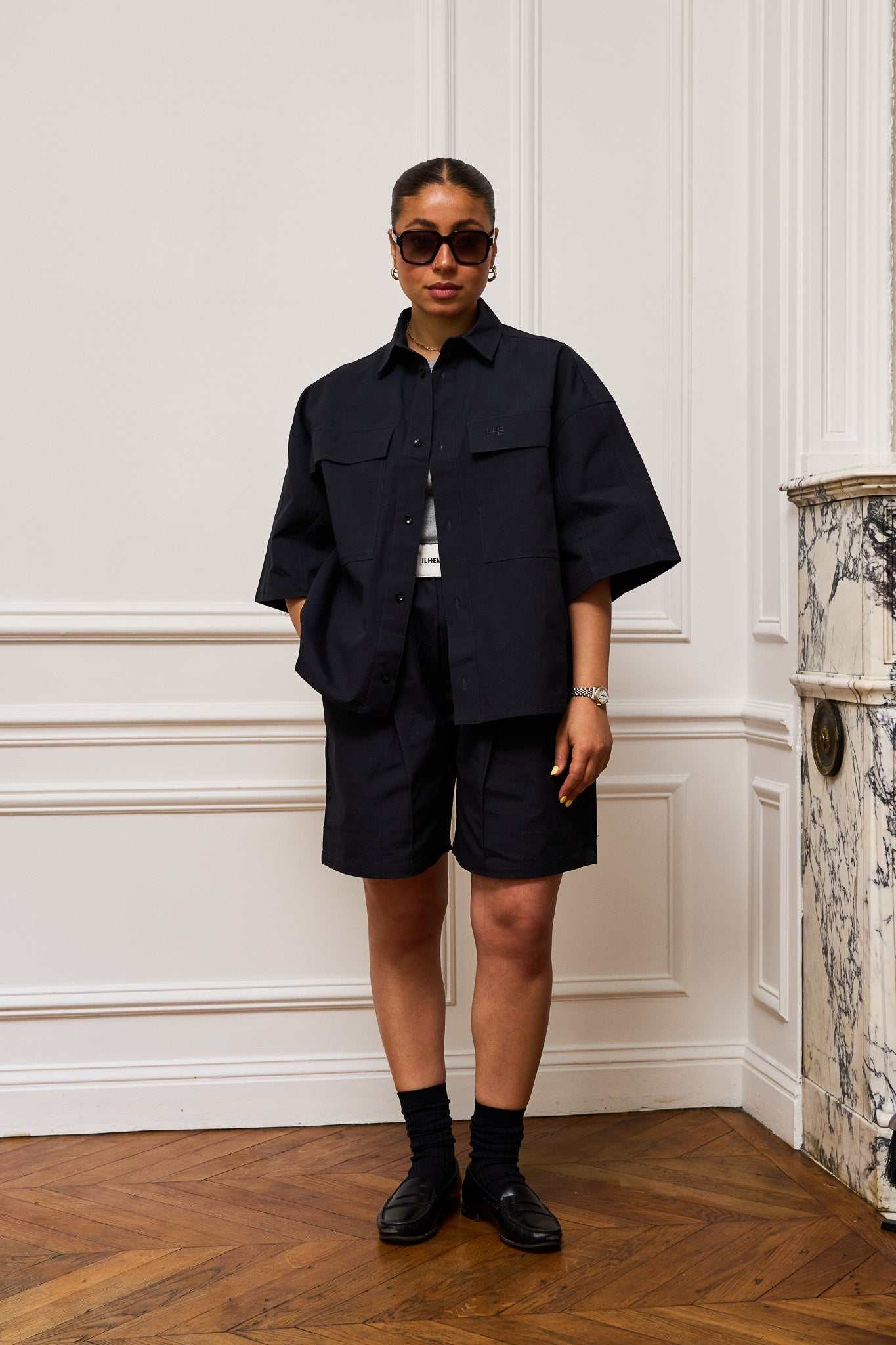 Set Short Ripstop matching short-sleeved ripstop shirt and pleated boxer shorts in heavyweight organic cotton