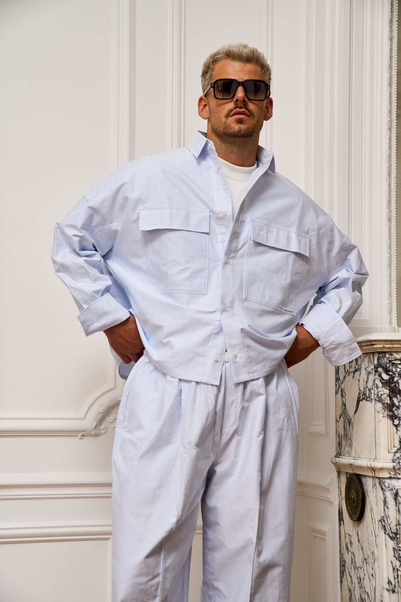 Oversized Oxford Shirt in striped organic cotton with soft structured drape