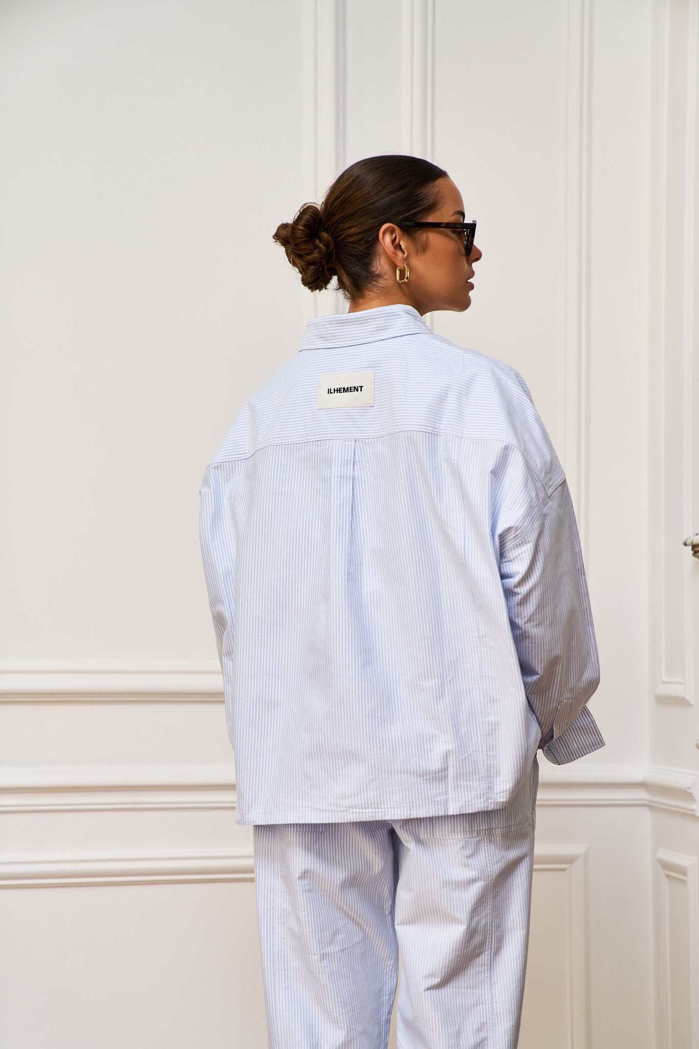 Oversized Oxford Shirt in striped organic cotton with structured drape and relaxed fit