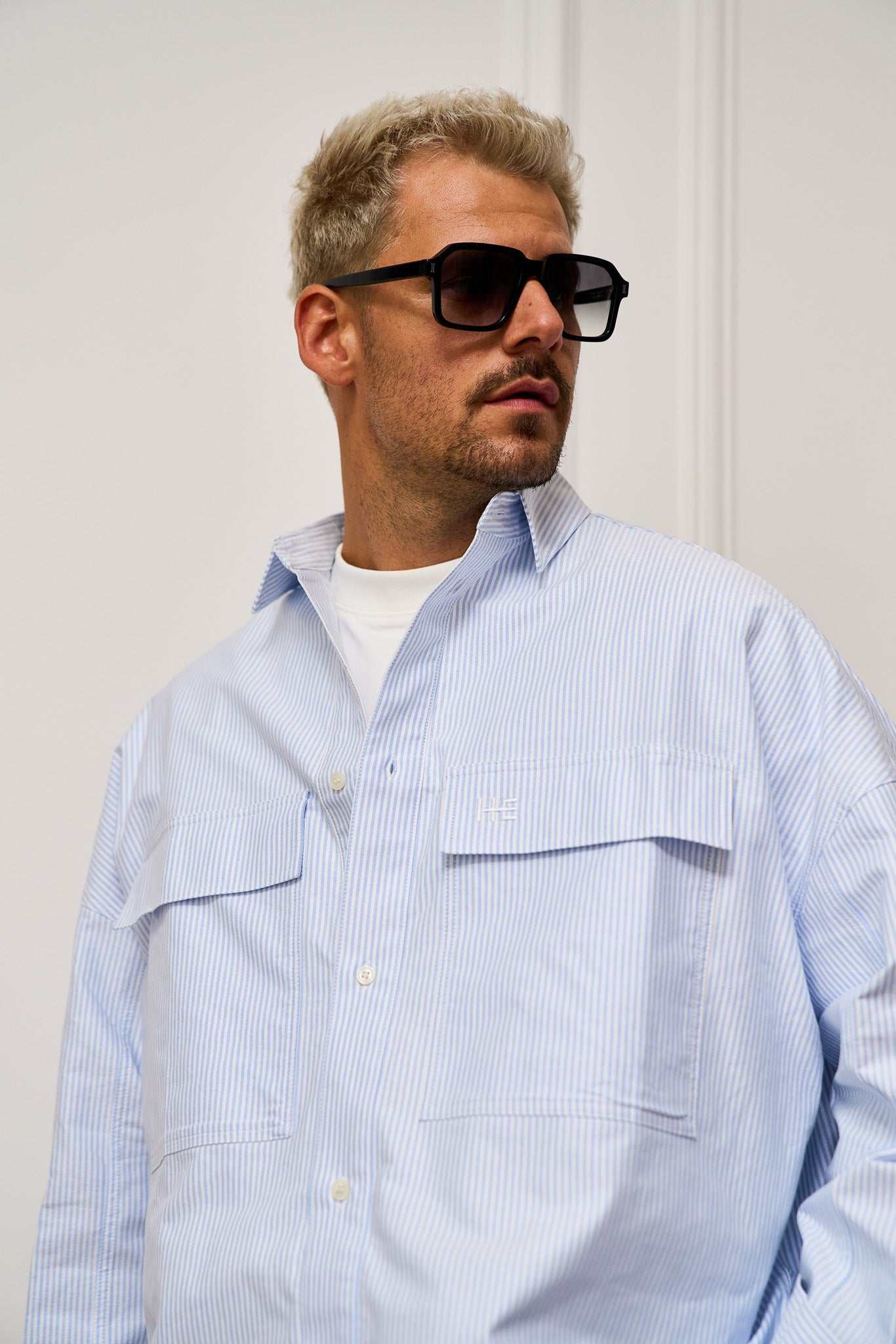 Oversized Oxford Shirt in striped organic cotton with soft structured drape