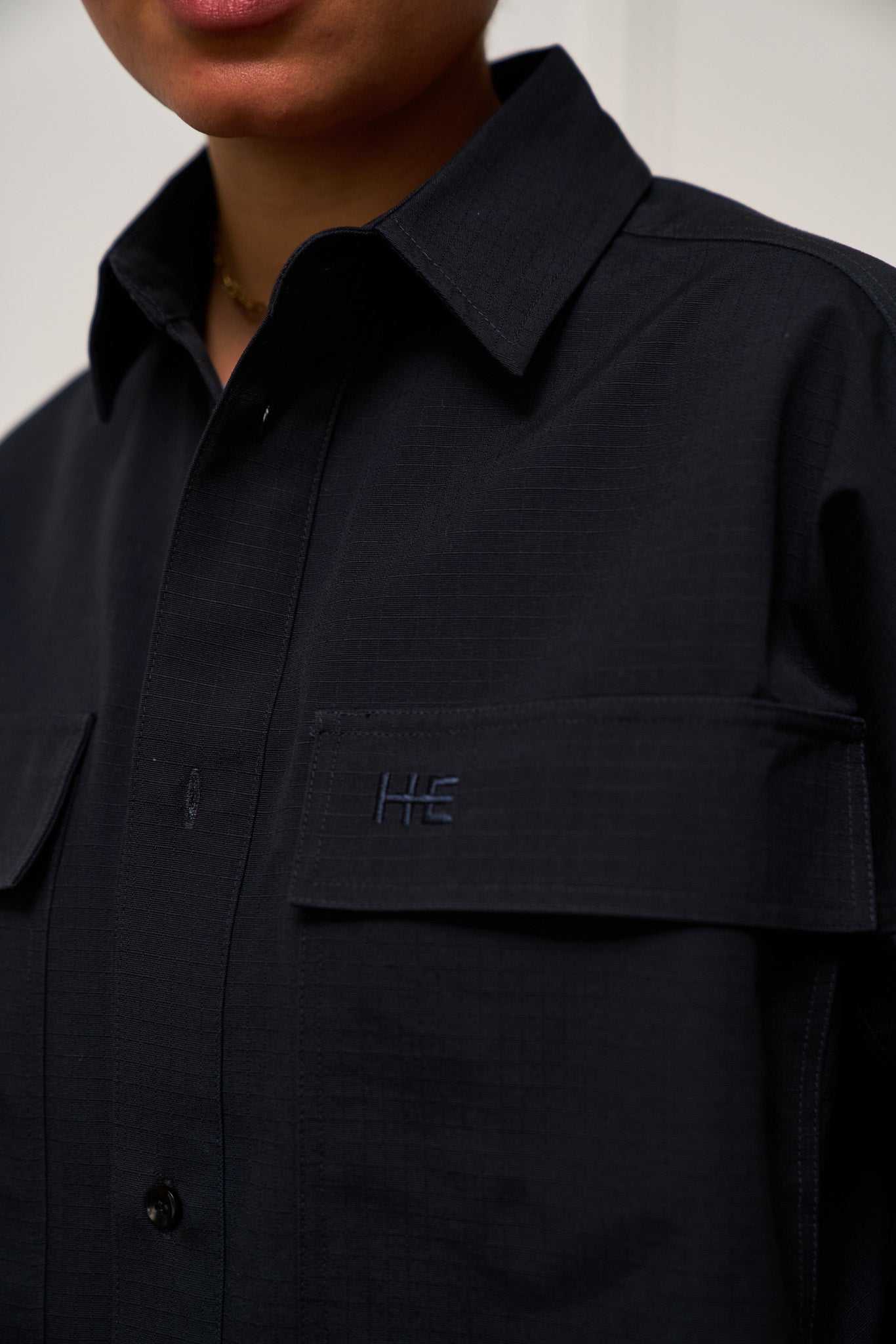 Oversized Ripstop Shirt in structured organic cotton with a voluminous, precise drape for versatile, understated style