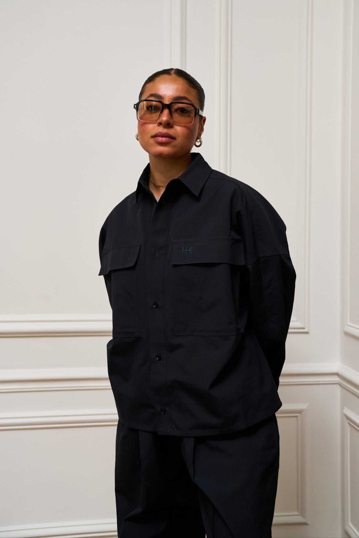 Oversized Ripstop Shirt in structured organic cotton with relaxed fit and subtle architectural design