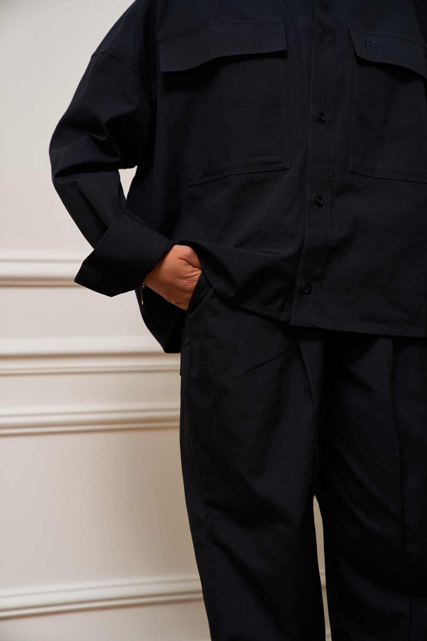 Oversized Ripstop Shirt in structured organic cotton with relaxed fit and subtle architectural design