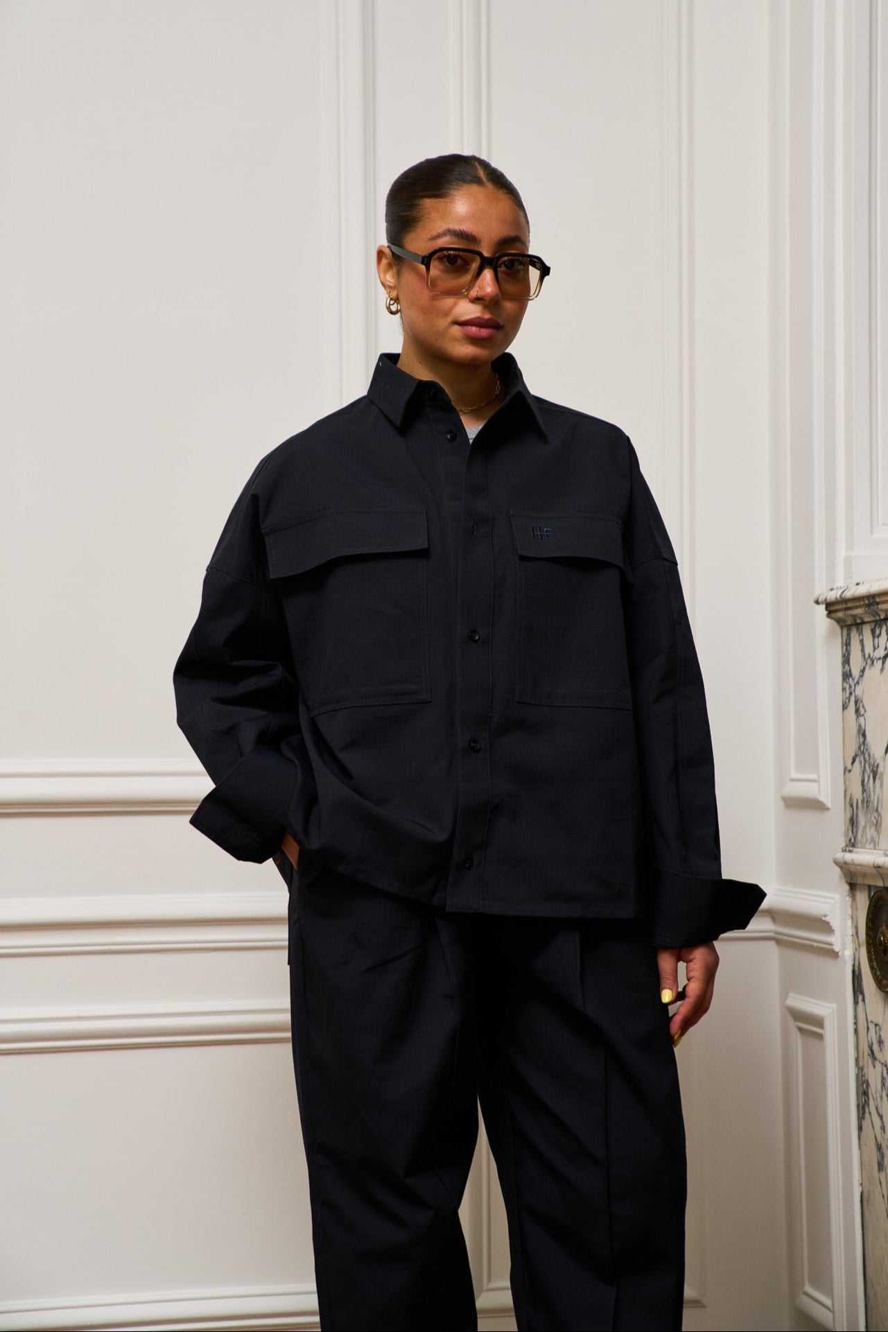 Oversized Ripstop Shirt in structured organic cotton with a relaxed fit and subtle architectural design