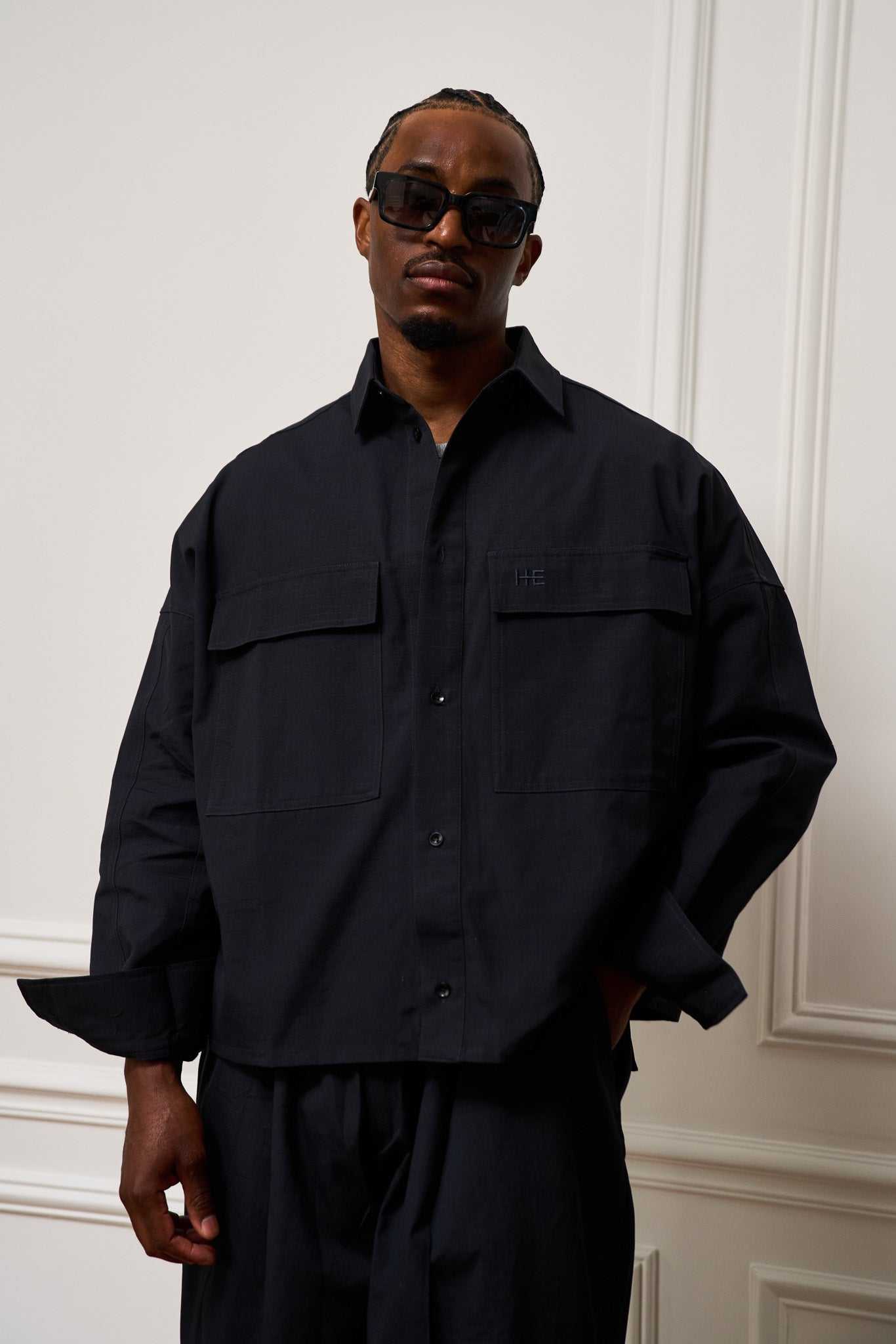 Oversized Ripstop Shirt in structured organic cotton with precise draping and subtle architectural design
