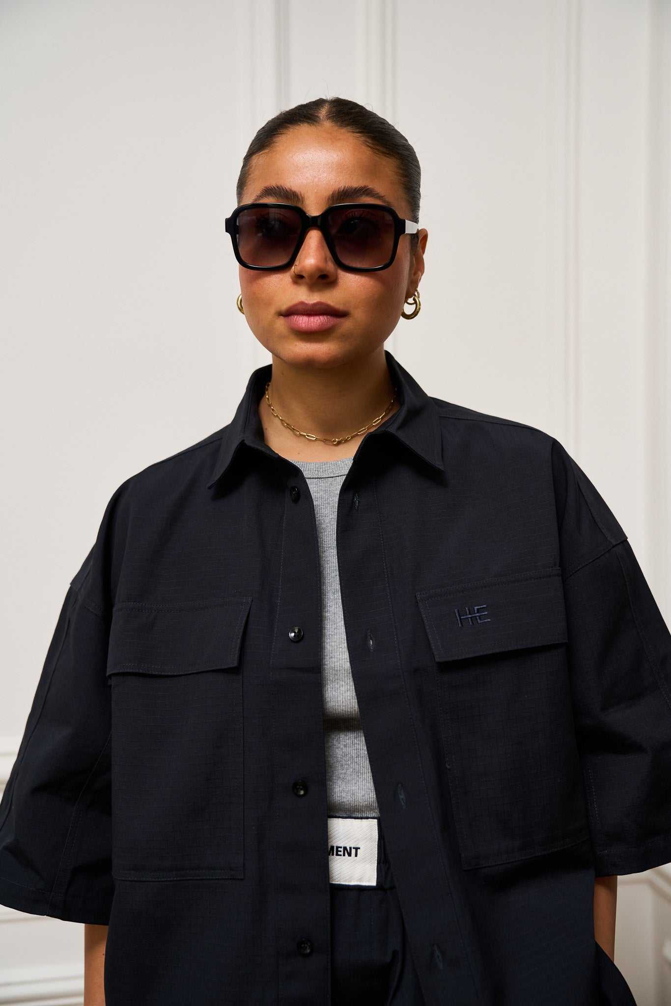 Shirt short sleeve ripstop oversized organic cotton structured garment