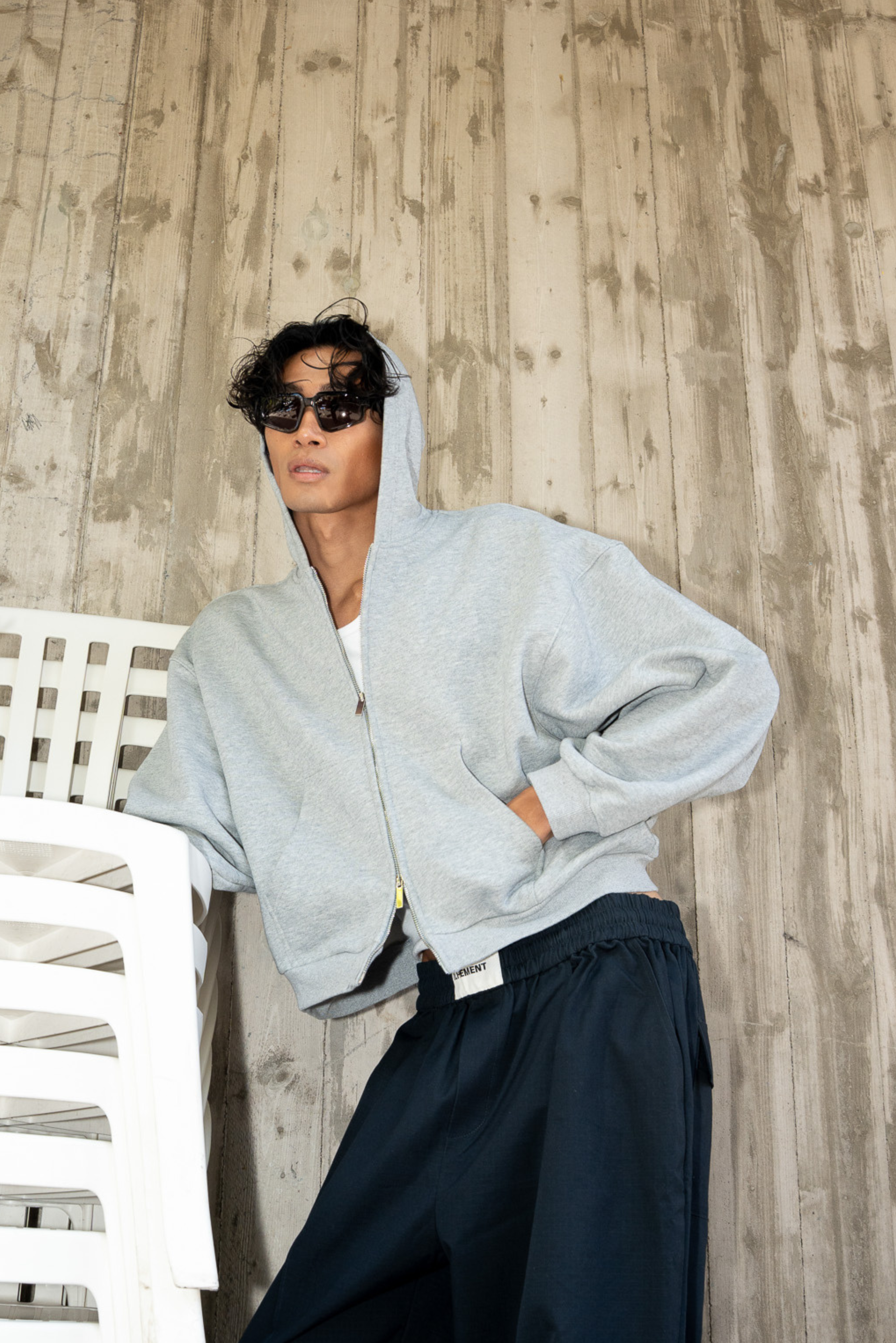 Boxy Zip Hoodie Navy